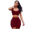 Women's 2-Piece Crop Top & Biker Shorts Set – Casual Matching Workout Lounge Outfit