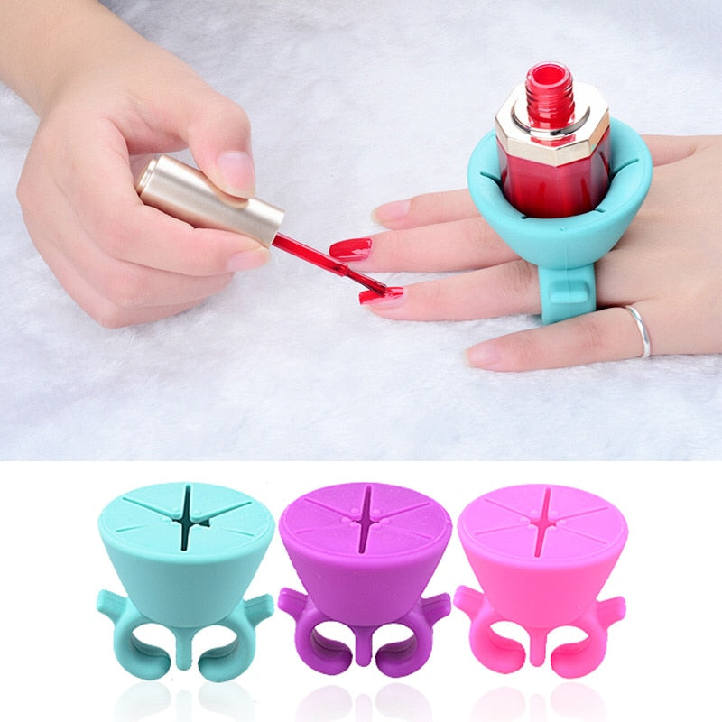 Silicone Nail Polish Ring Holder – Flexible Wearable Gel Polish Bottle Stand for Nail Art