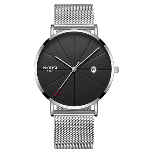 NIBOSI Men's Ultra-Thin Quartz Watch – Luxury Waterproof Stainless Steel Business Watch