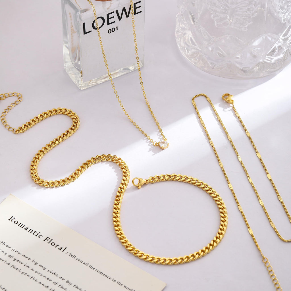 14K Gold Plated Layered Necklace Set – Dainty CZ Pendant Stackable Chain Necklace