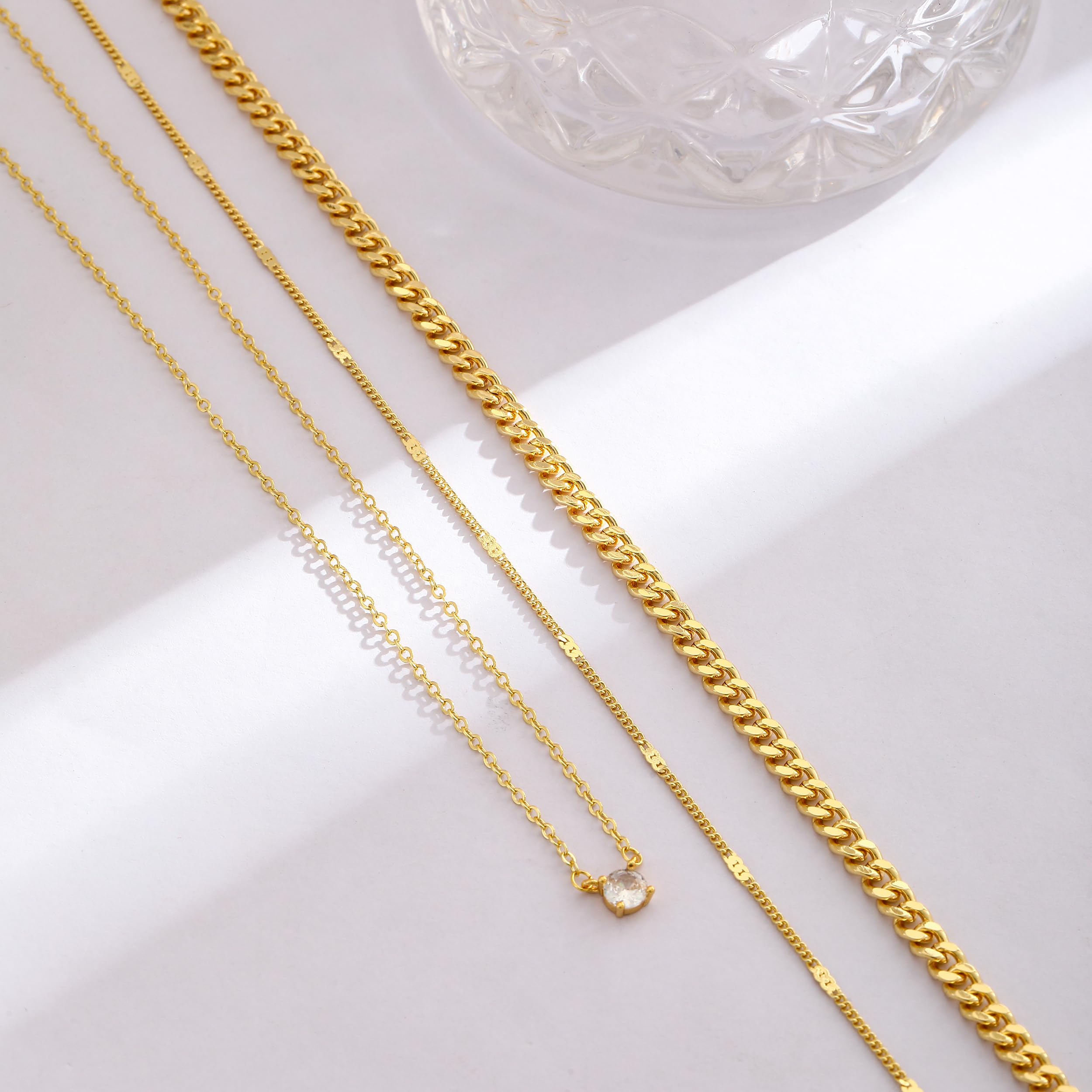 14K Gold Plated Layered Necklace Set – Dainty CZ Pendant Stackable Chain Necklace