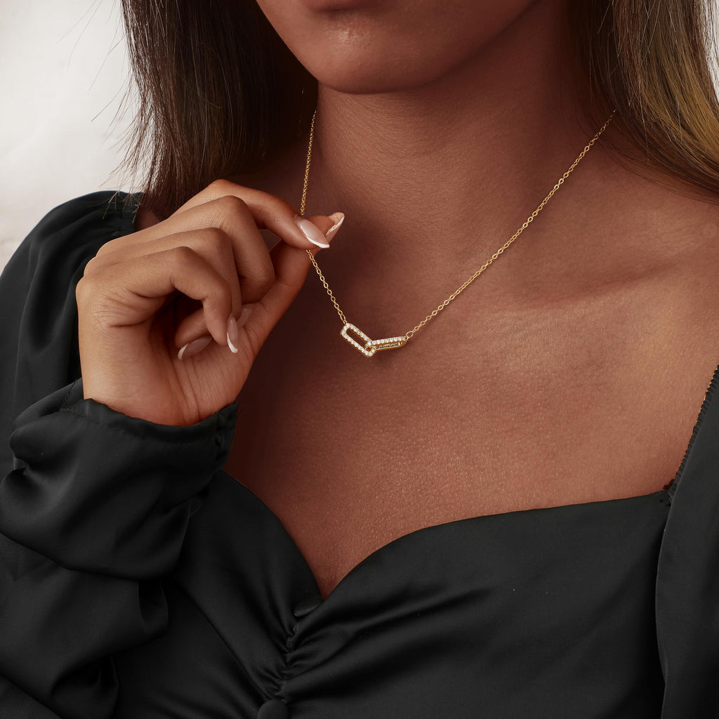 14K Gold Plated Layered Necklace Set – Dainty CZ Pendant Stackable Chain Necklace