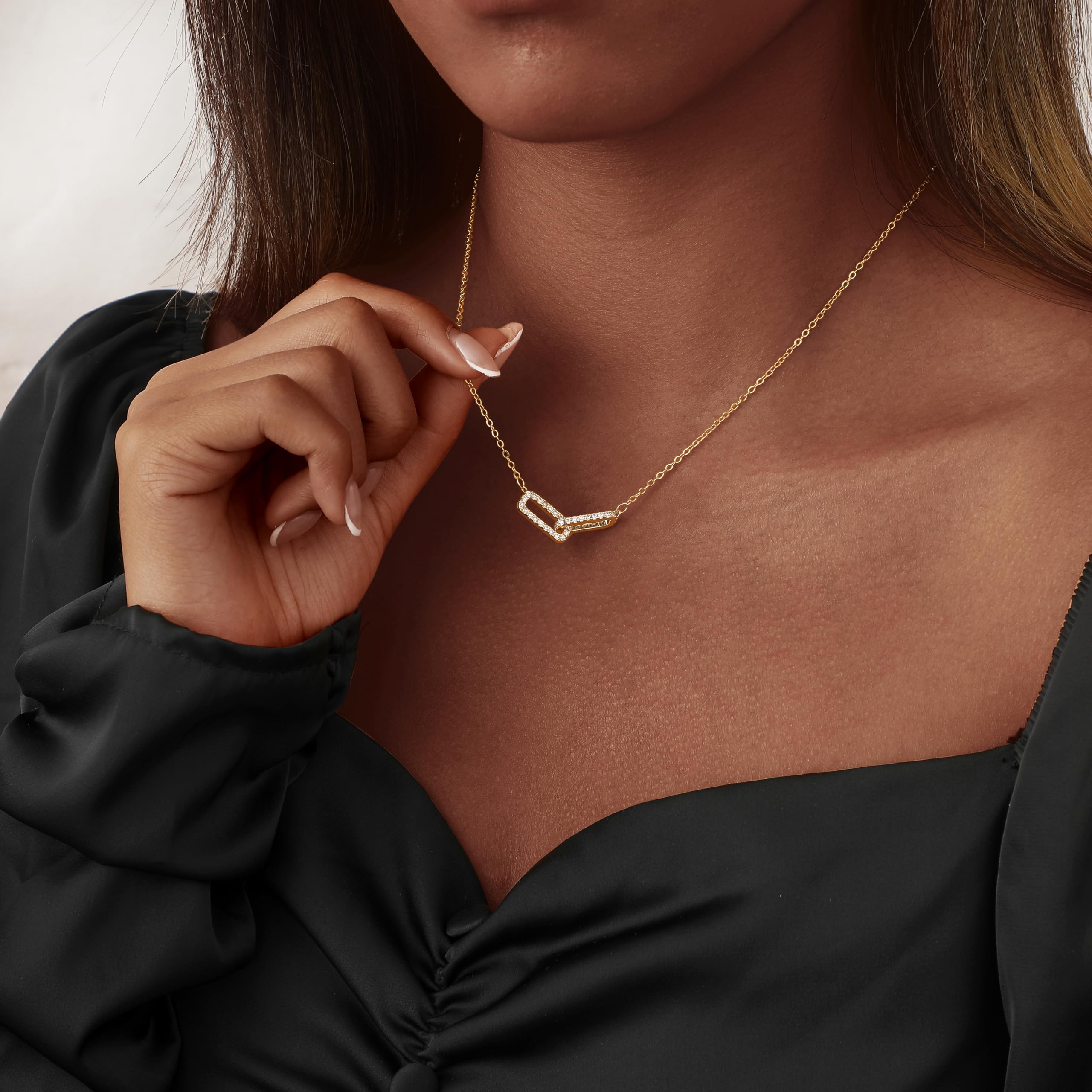 14K Gold Plated Layered Necklace Set – Dainty CZ Pendant Stackable Chain Necklace
