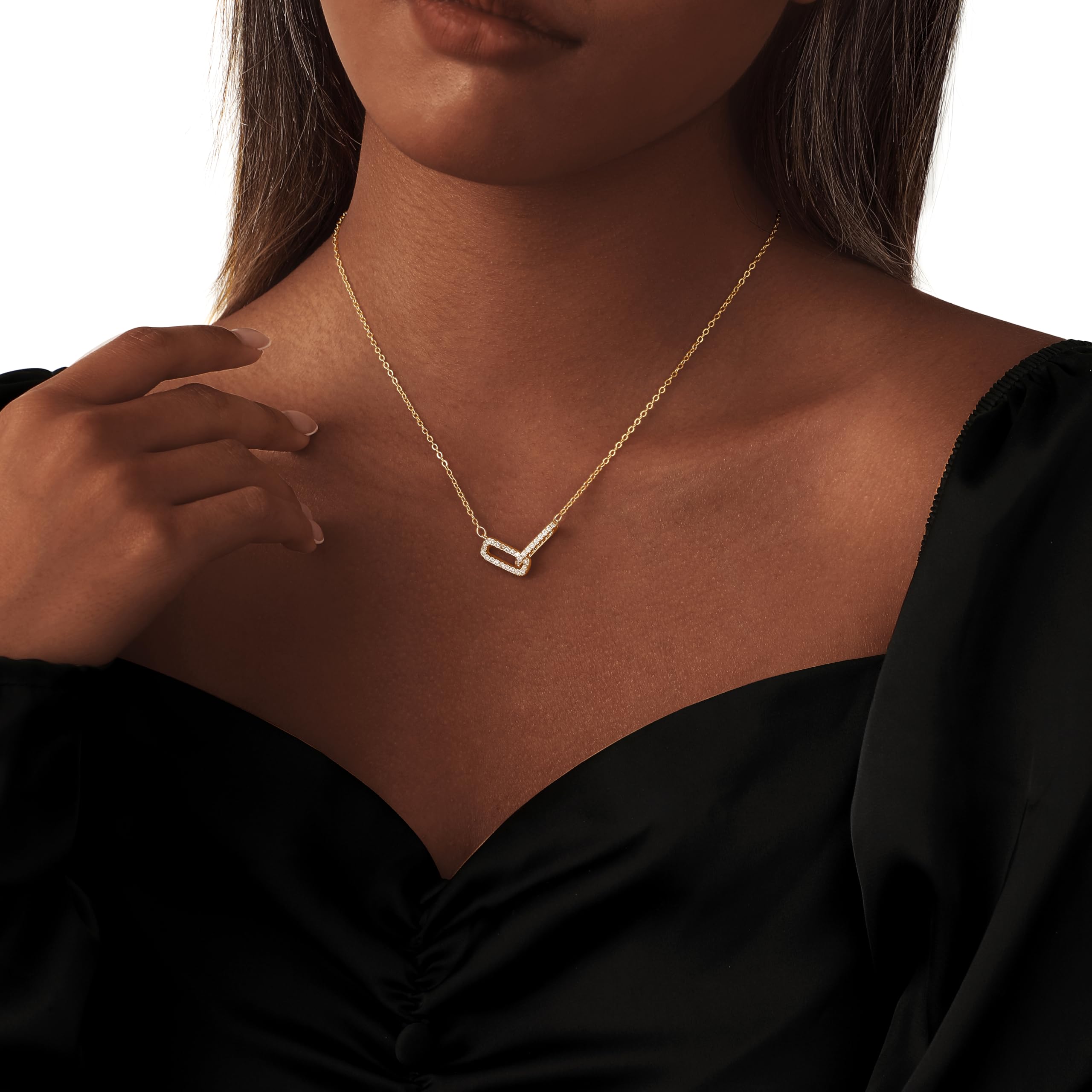 14K Gold Plated Layered Necklace Set – Dainty CZ Pendant Stackable Chain Necklace