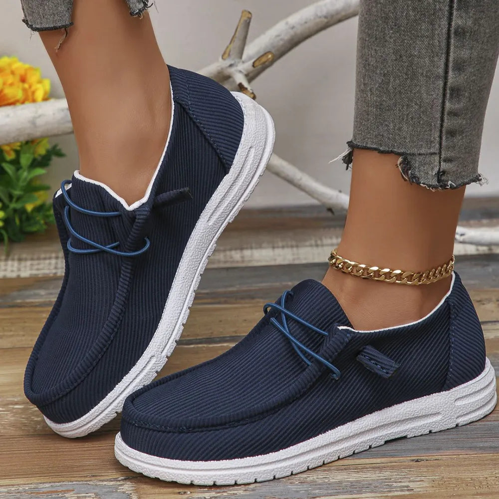 Women's Round Toe Canvas Sneakers – Casual Lace-Up Flat Walking Shoes