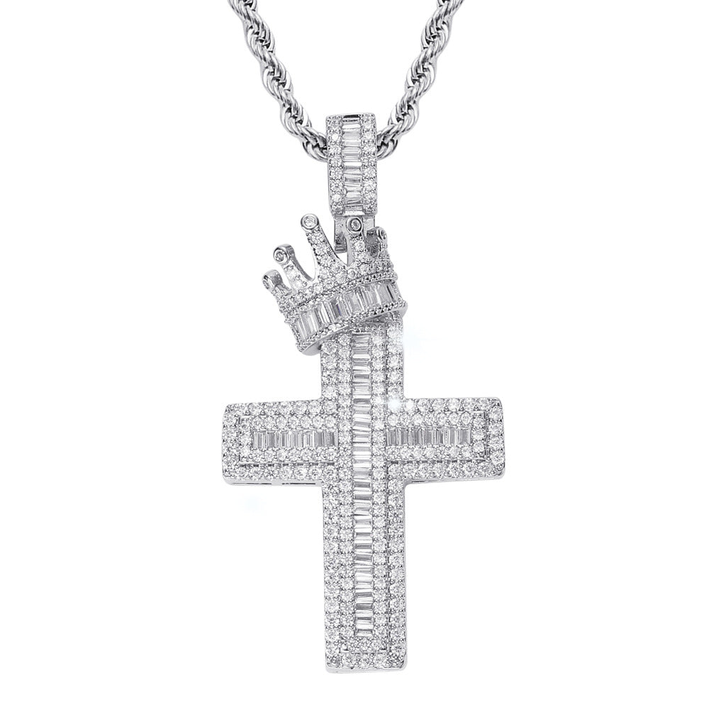 Crown Cross Pendant Necklace – Gold & Silver Necklace