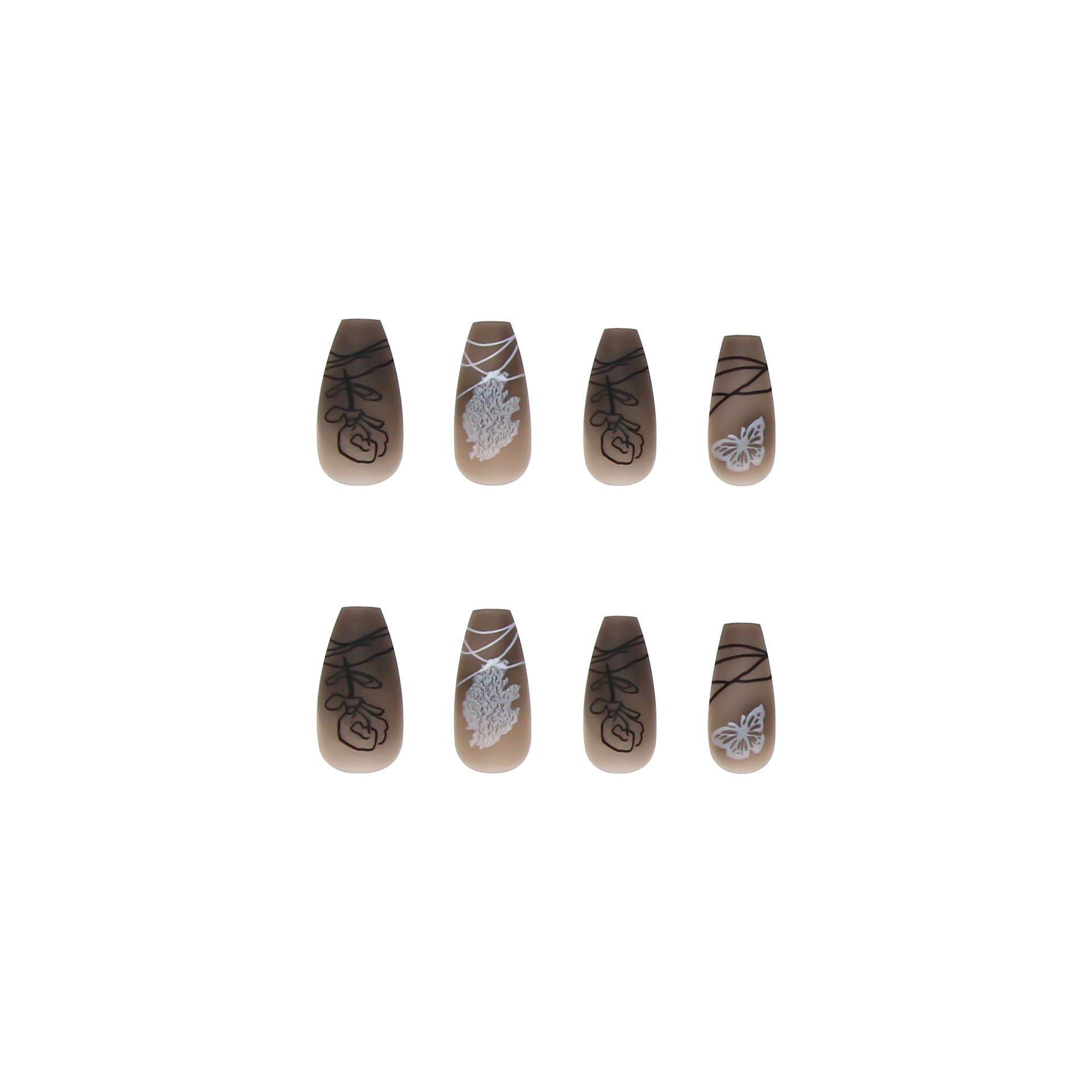 Dark Butterfly Press-On Nails – Long Ballet Reusable False Nails with Glue Tabs