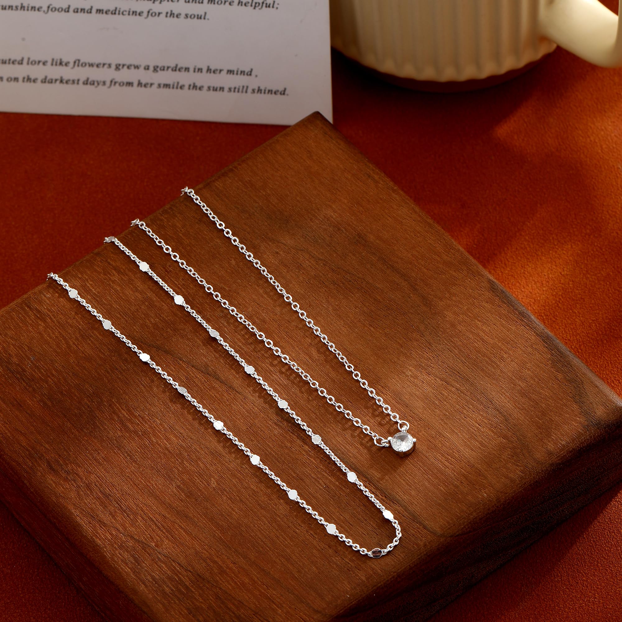14K Gold Plated Layered Necklace Set – Dainty CZ Pendant Stackable Chain Necklace