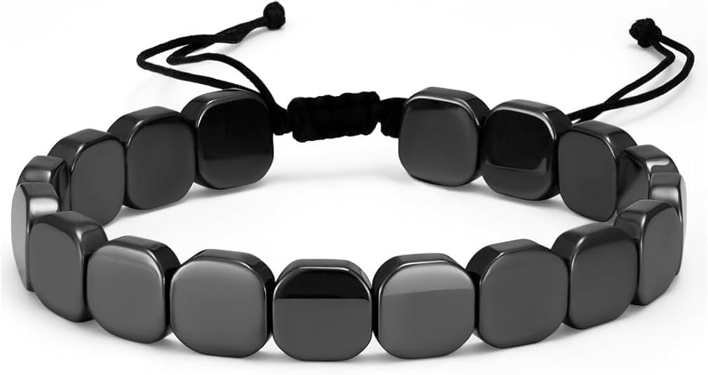 Men's Black Onyx & Hematite Beaded Bracelet – Adjustable Braided Natural Stone Bracelet