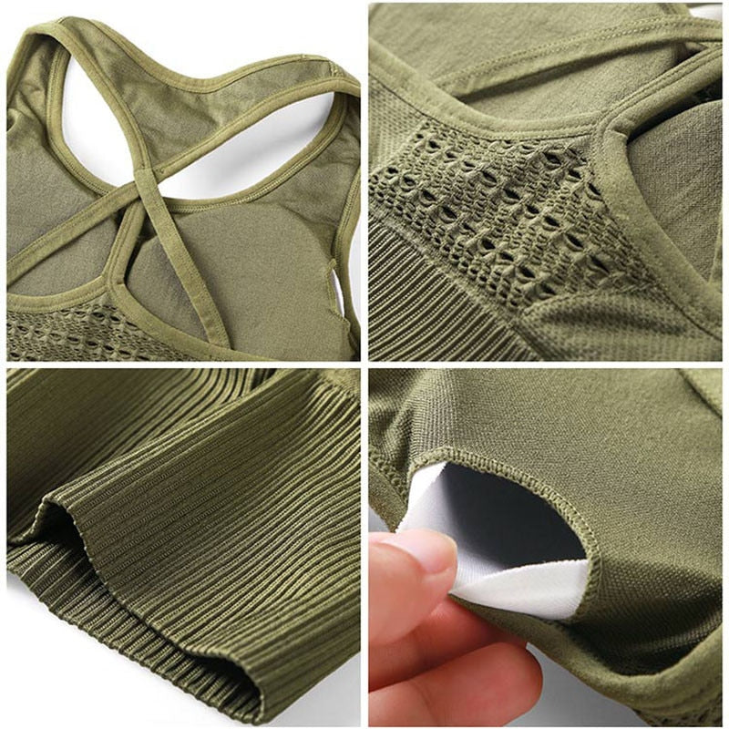 Women's Energy Seamless Sports Bra – Wireless Padded Crop Top for Yoga, Running & Gym Workouts