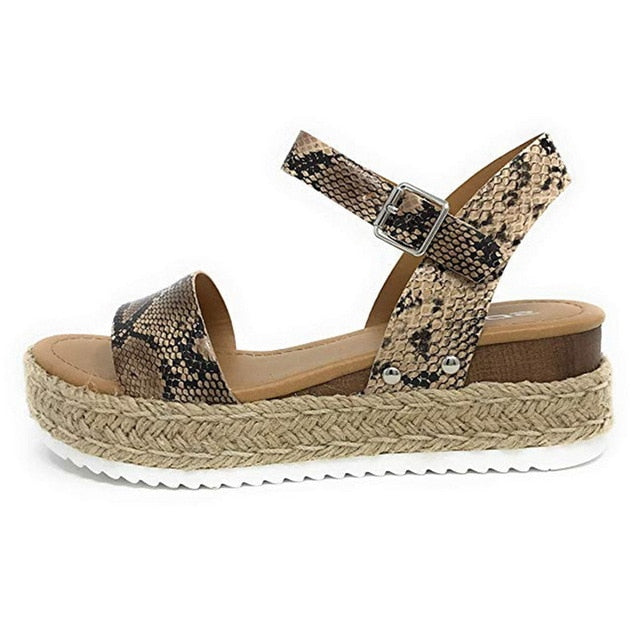 Women's Leopard Wedge Sandals – Buckle Strap Platform Summer Casual Shoes