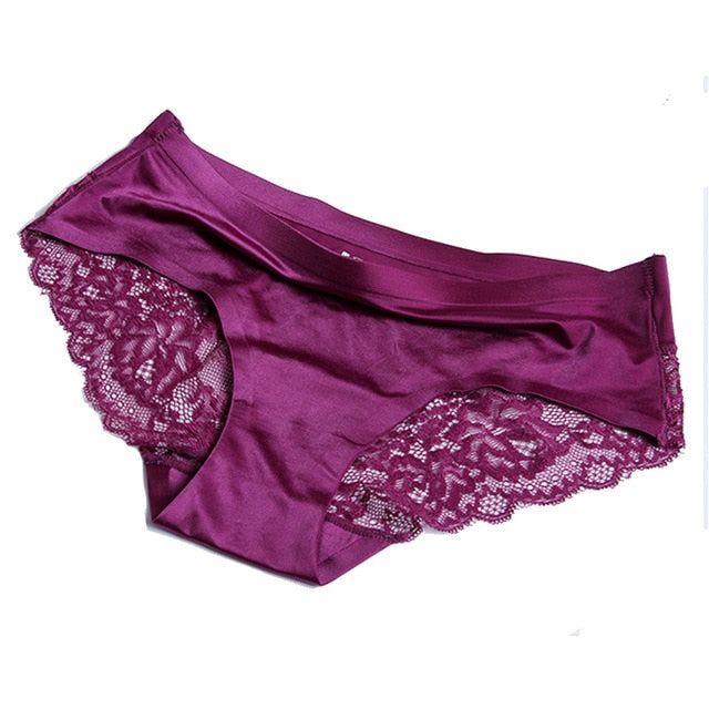 Women's Seamless Lace Panties – Mid-Rise Sheer Briefs with Cotton Crotch