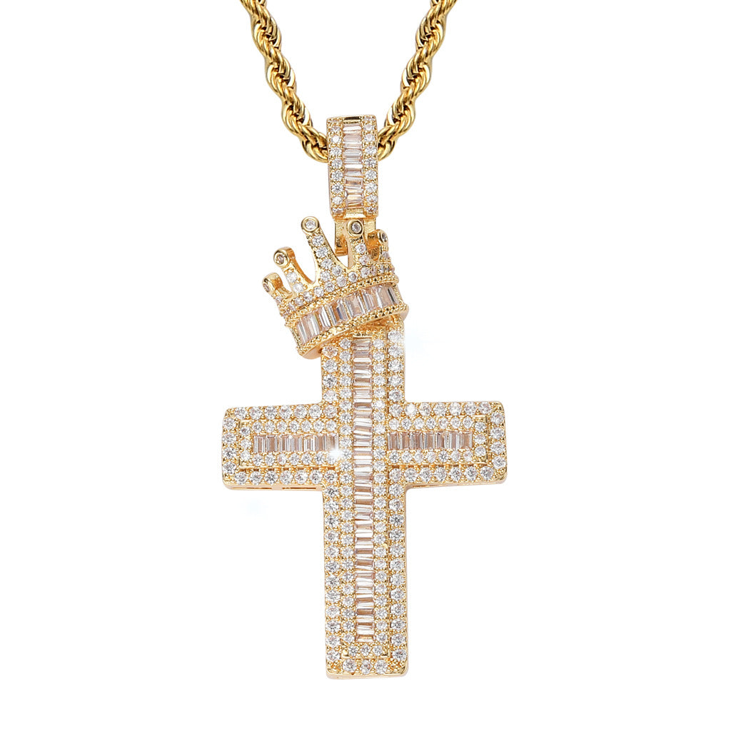Crown Cross Pendant Necklace – Gold & Silver Necklace