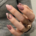 Pink Lotus Almond Press-On Nails – Gold Line Glossy False Nails with Minimalist Nail Art
