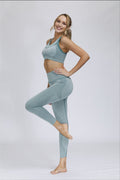 Women's 2-Piece Yoga Set – V-Neck Sports Bra & High Waist Leggings Workout Outfit