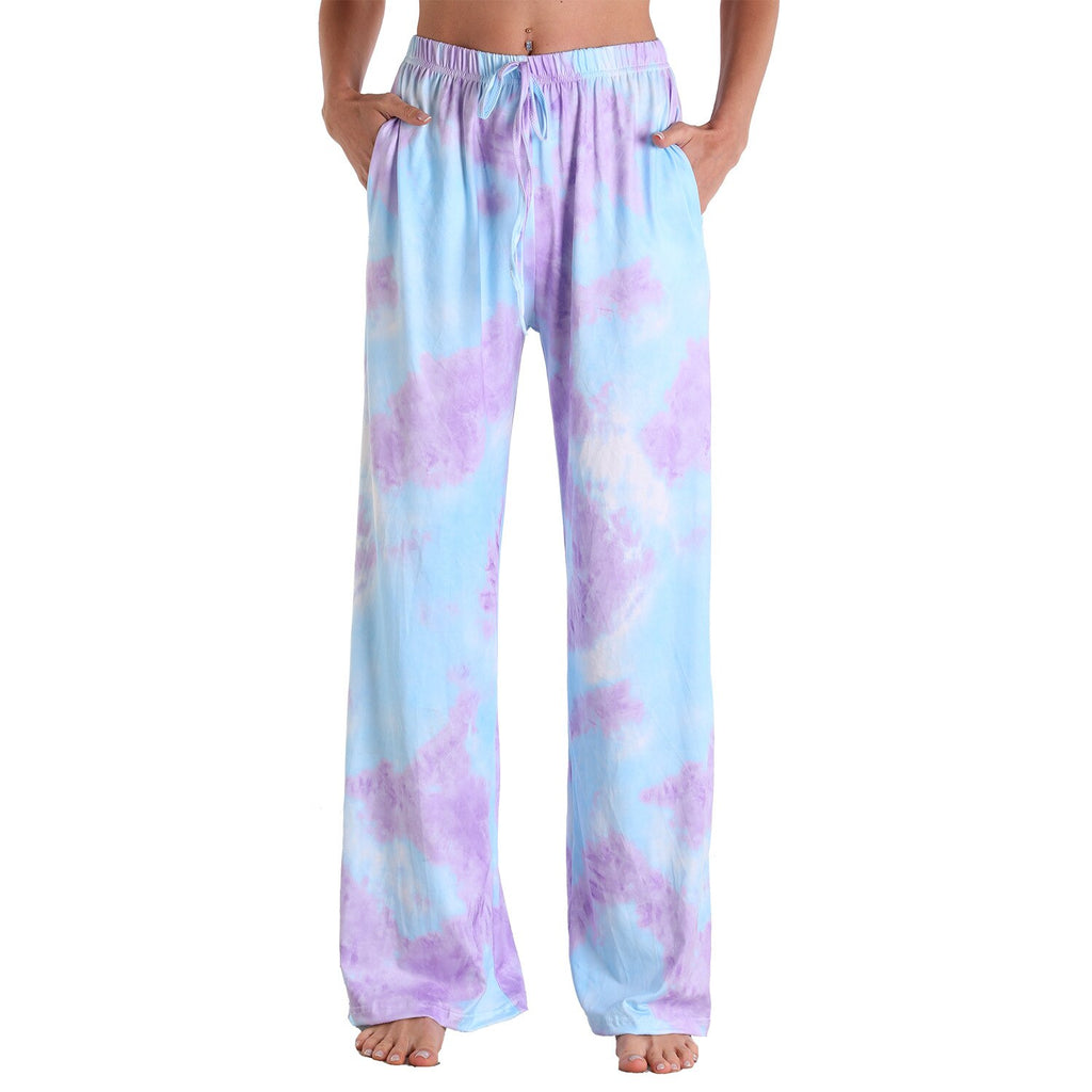 Women's Printed Wide Leg Pants – Casual Lace-Up Drawstring Beach Trousers