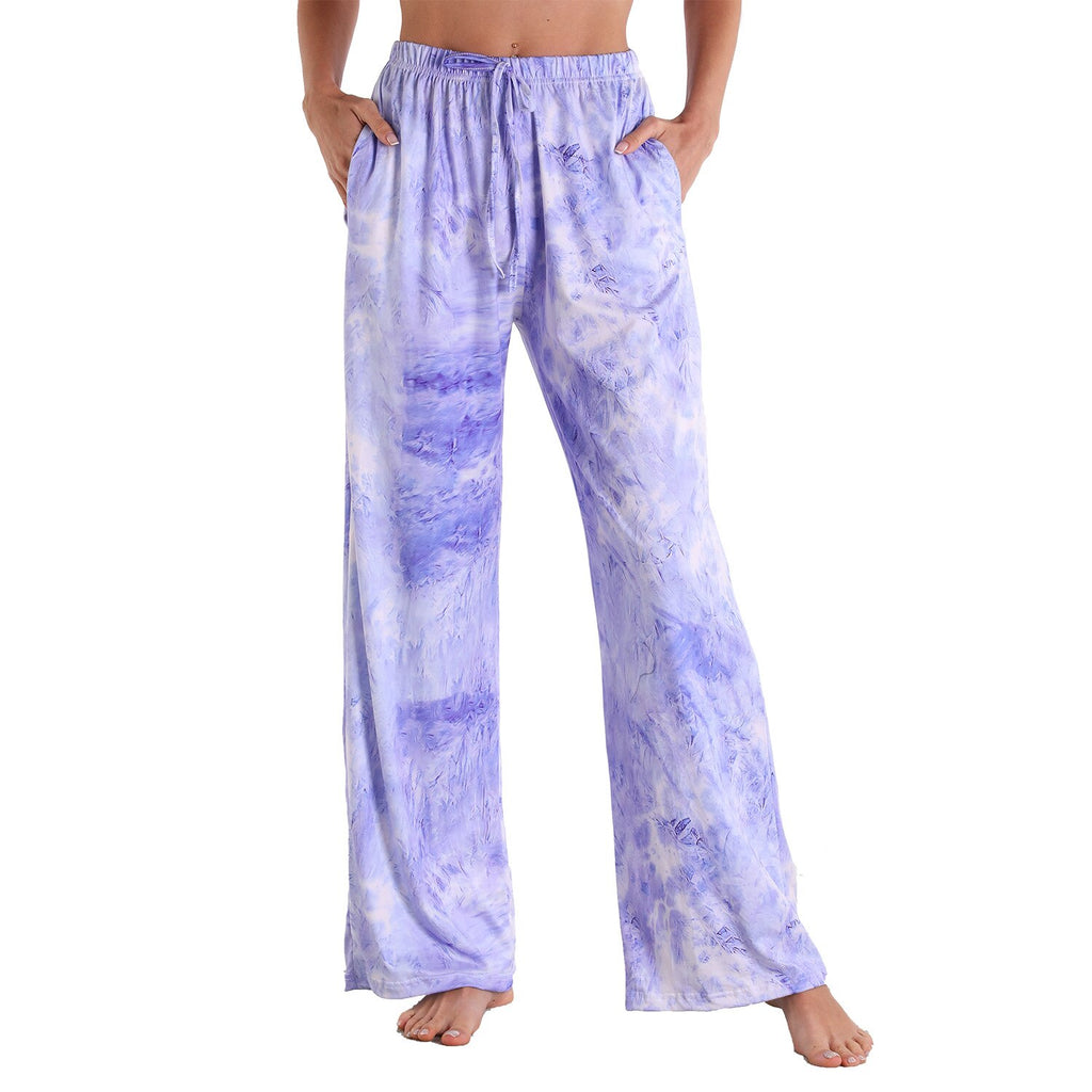 Women's Printed Wide Leg Pants – Casual Lace-Up Drawstring Beach Trousers