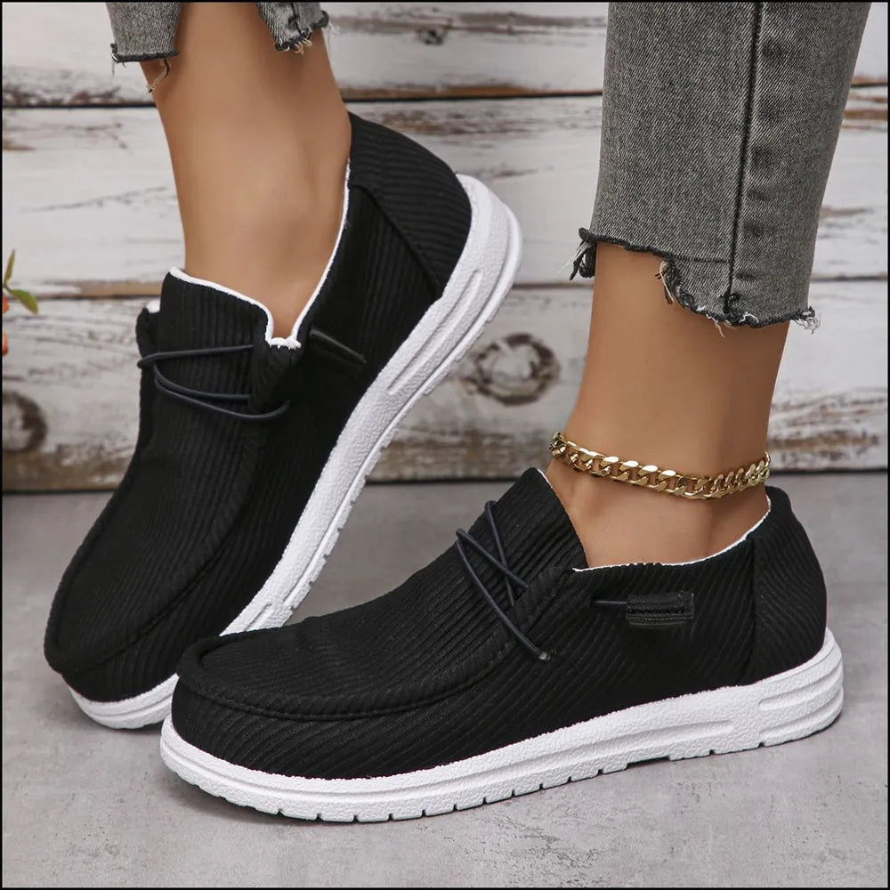 Women's Round Toe Canvas Sneakers – Casual Lace-Up Flat Walking Shoes