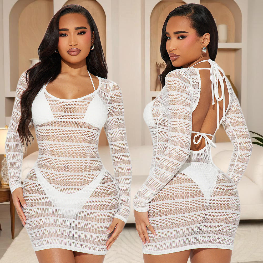 Women's Lace Mini Skirt Lingerie Set – Sheer Hollow-Out Skirt with Triangle Panties & Belt