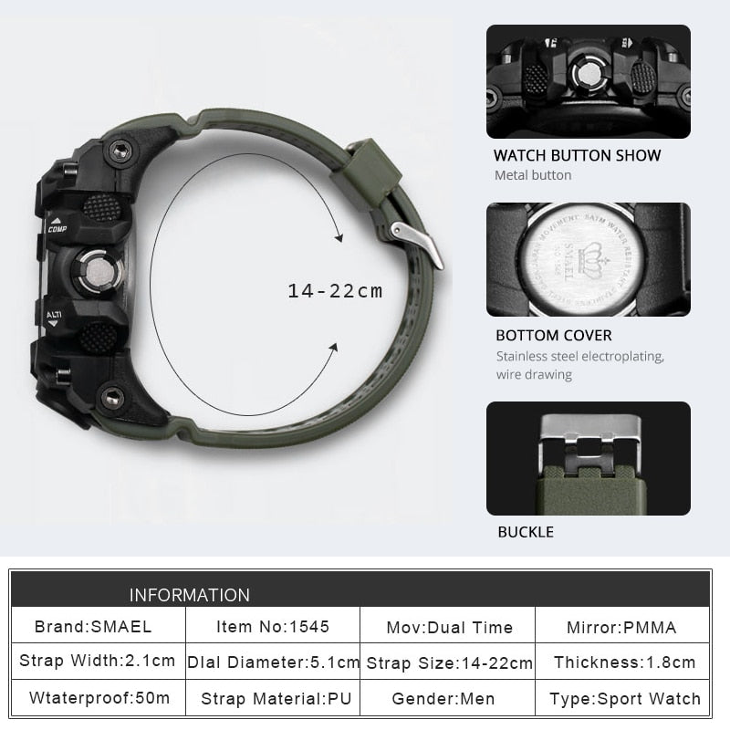 Men's Military Sport Watch – 50M Waterproof LED Digital & Analog Quartz Watch