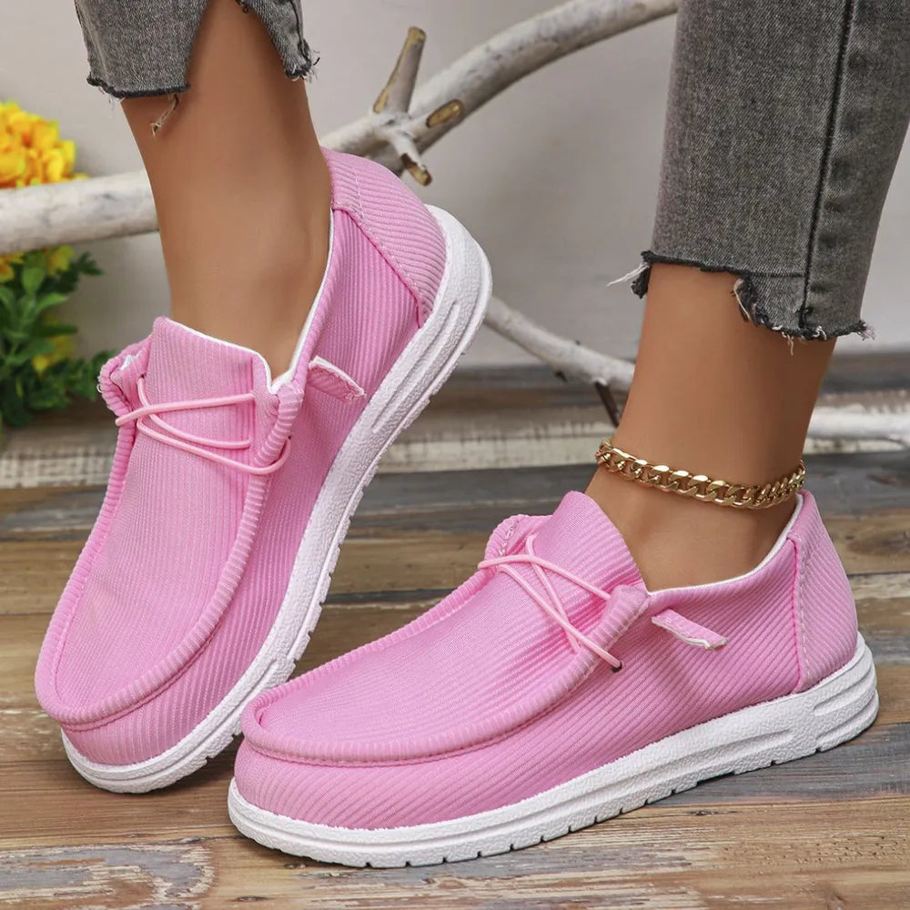 Women's Round Toe Canvas Sneakers – Casual Lace-Up Flat Walking Shoes