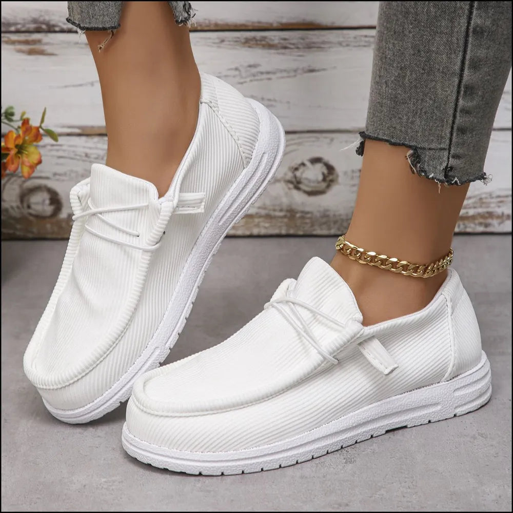 Women's Round Toe Canvas Sneakers – Casual Lace-Up Flat Walking Shoes