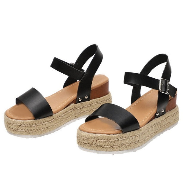 Women's Leopard Wedge Sandals – Buckle Strap Platform Summer Casual Shoes