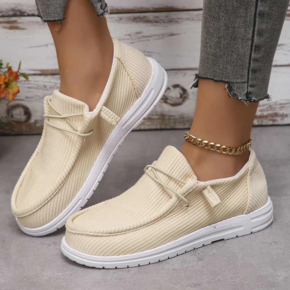 Women's Round Toe Canvas Sneakers – Casual Lace-Up Flat Walking Shoes