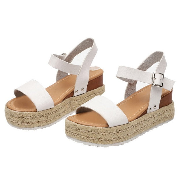 Women's Leopard Wedge Sandals – Buckle Strap Platform Summer Casual Shoes