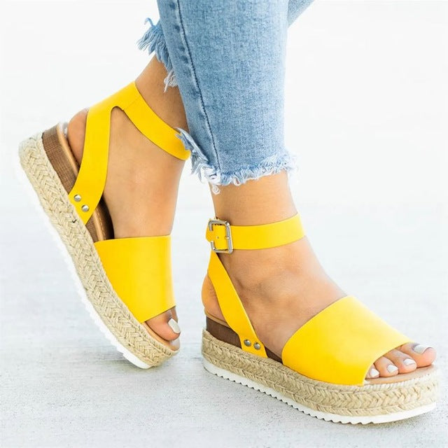 Women's Leopard Wedge Sandals – Buckle Strap Platform Summer Casual Shoes