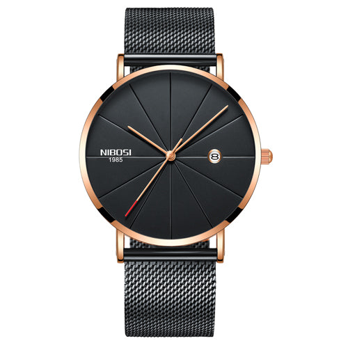 NIBOSI Men's Ultra-Thin Quartz Watch – Luxury Waterproof Stainless Steel Business Watch
