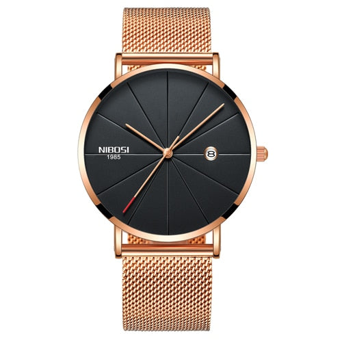 NIBOSI Men's Ultra-Thin Quartz Watch – Luxury Waterproof Stainless Steel Business Watch
