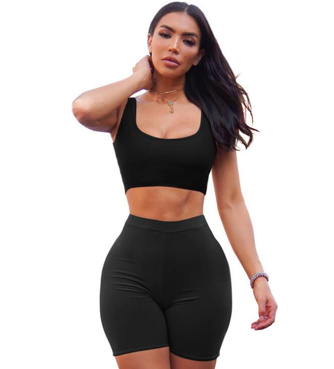 Women's 2-Piece Crop Top & Biker Shorts Set – Casual Matching Workout Lounge Outfit