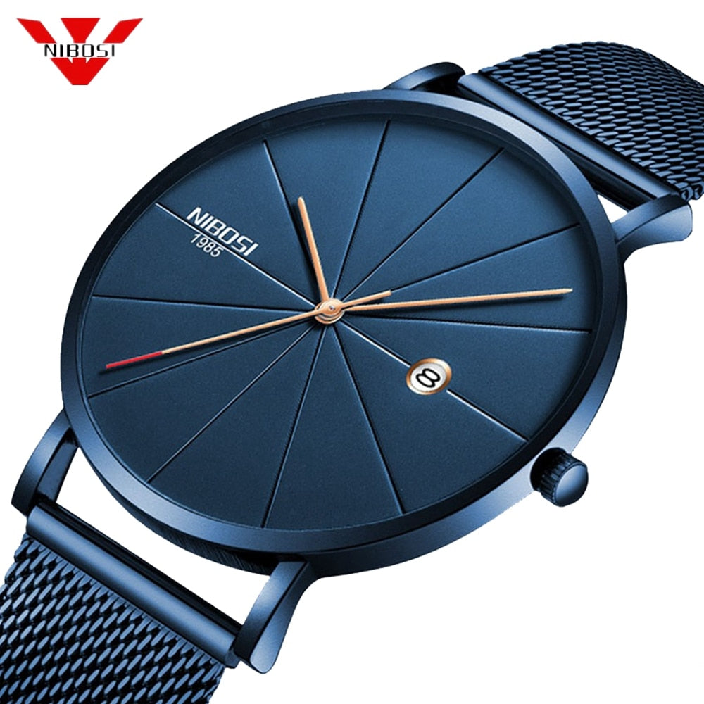 NIBOSI Men's Ultra-Thin Quartz Watch – Luxury Waterproof Stainless Steel Business Watch