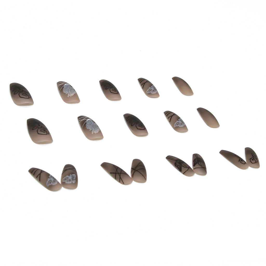 Dark Butterfly Press-On Nails – Long Ballet Reusable False Nails with Glue Tabs
