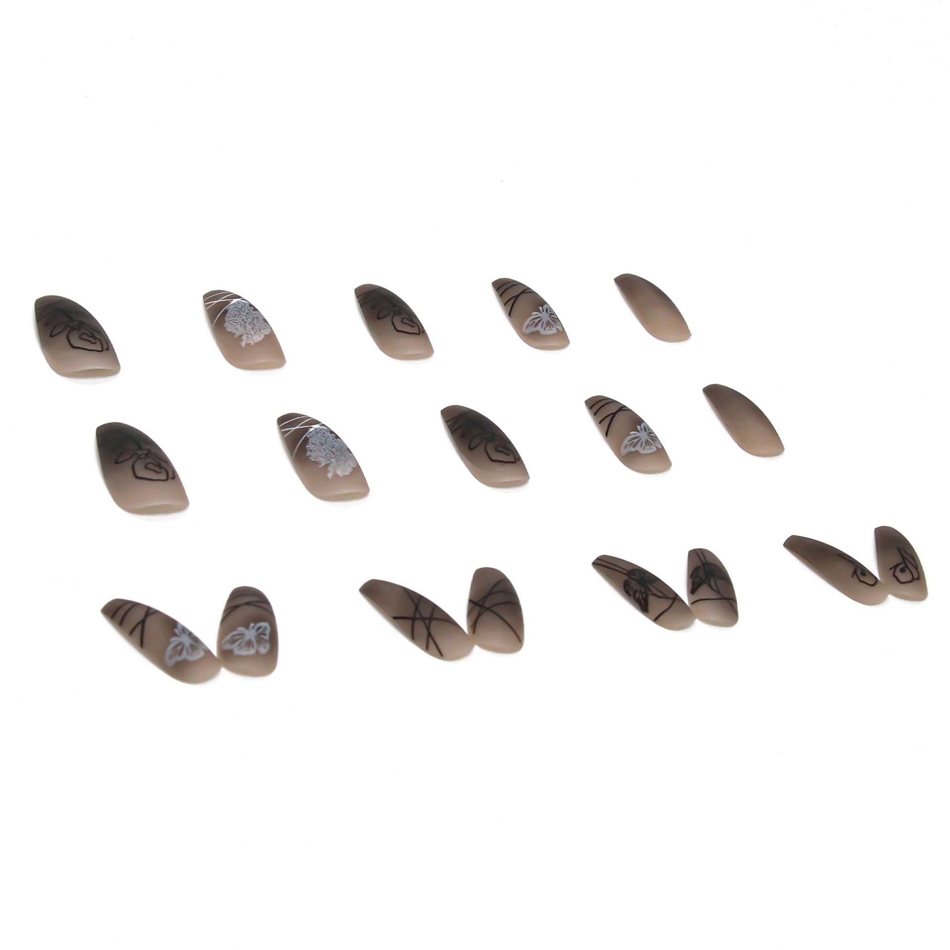 Dark Butterfly Press-On Nails – Long Ballet Reusable False Nails with Glue Tabs