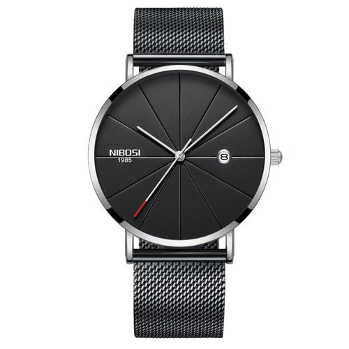 NIBOSI Men's Ultra-Thin Quartz Watch – Luxury Waterproof Stainless Steel Business Watch