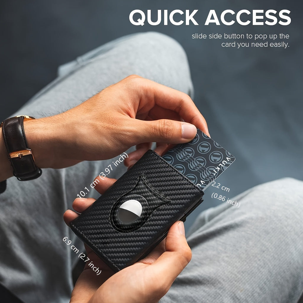 Men's Carbon Fiber RFID Card Holder – Magnetic Aluminum Wallet with AirTag Slot