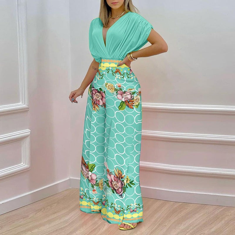Copy of Women's 2-Piece V-Neck Printed Wide Leg Pants Set – Casual Summer Matching Outfit