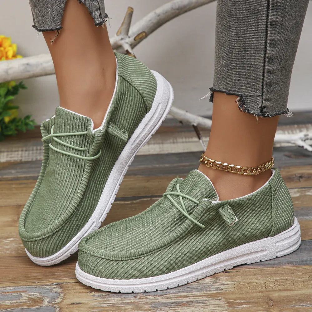 Women's Round Toe Canvas Sneakers – Casual Lace-Up Flat Walking Shoes