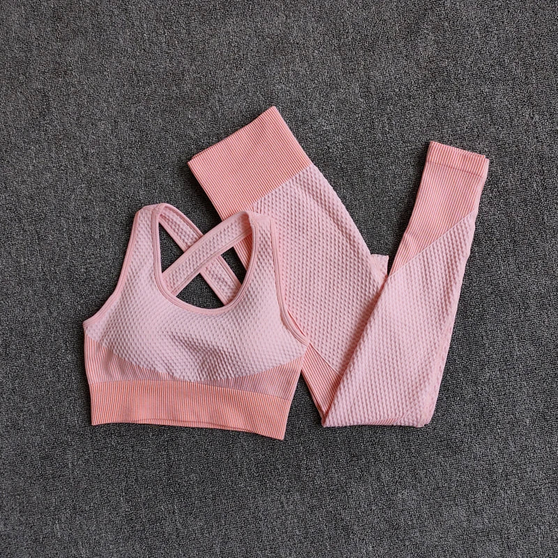 Women's Seamless 3-Piece Yoga Set – Long Sleeve Crop Top, Sports Bra & High-Waist Leggings