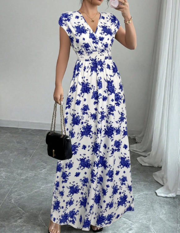 Women's V-Neck Short Sleeve A-Line Summer Dress