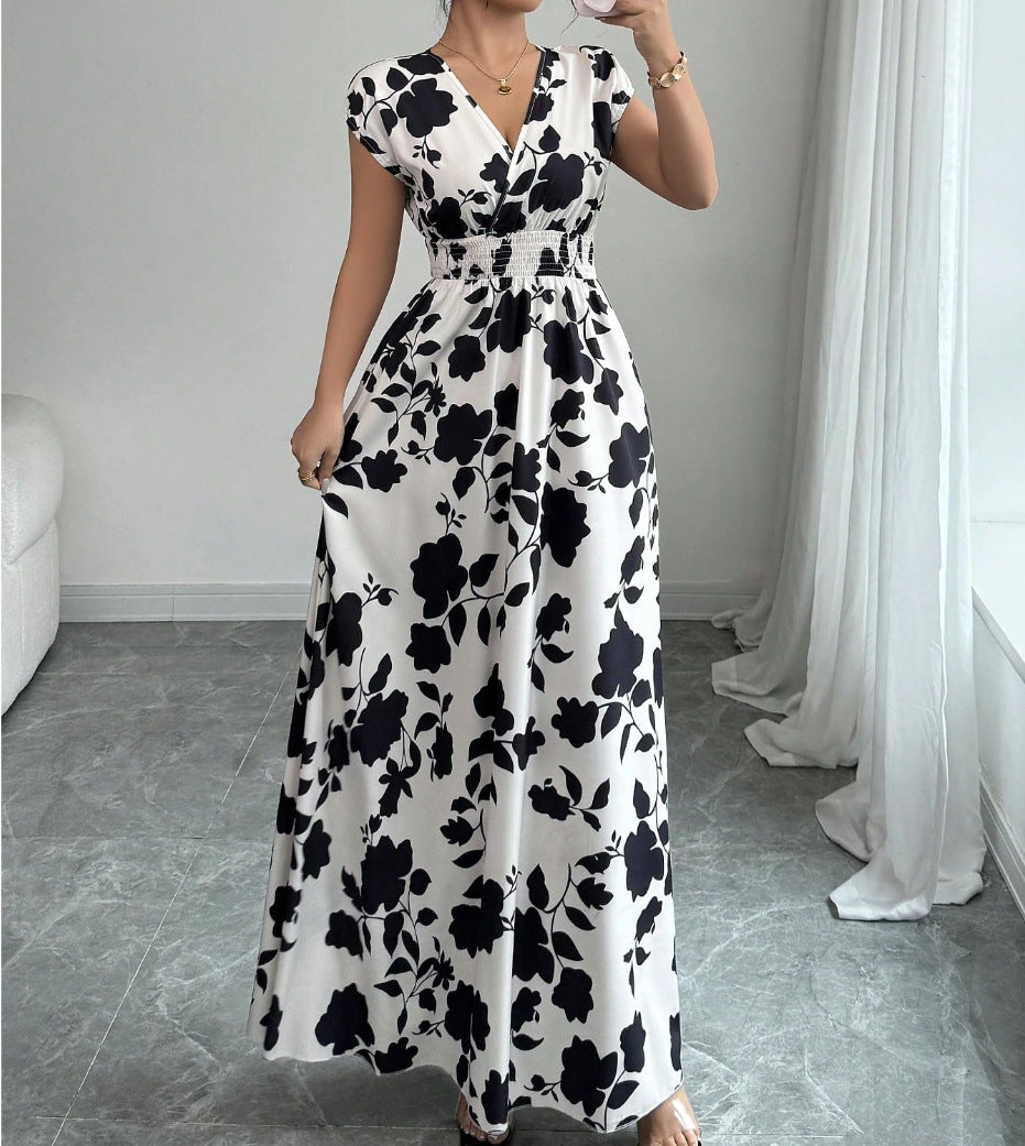 Women's V-Neck Short Sleeve A-Line Summer Dress