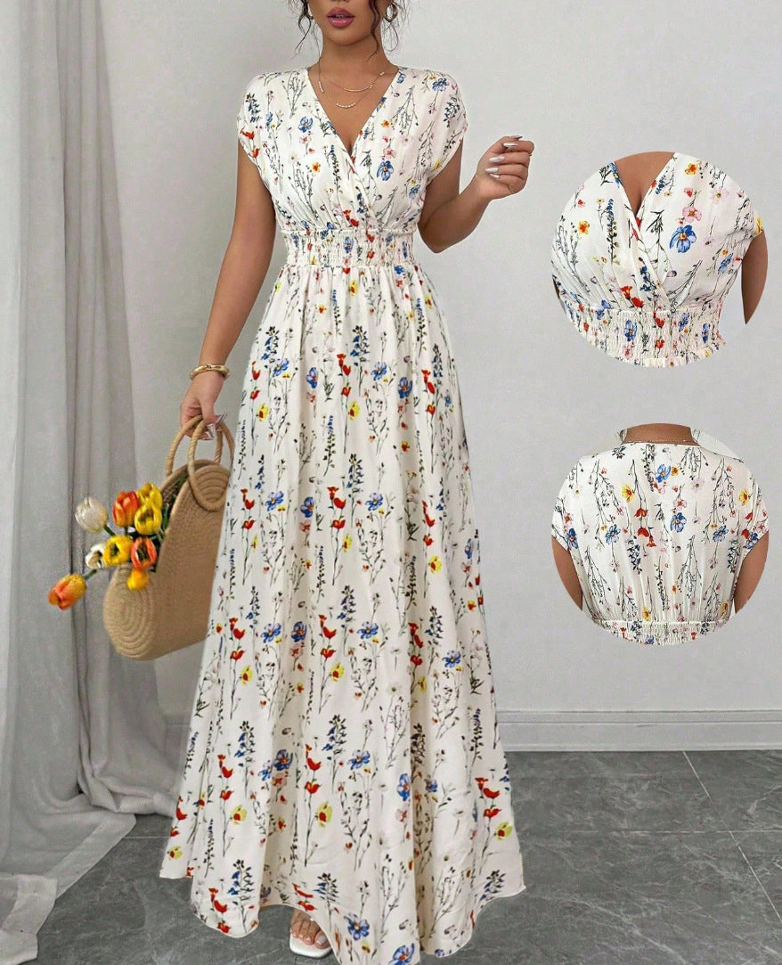 Women's V-Neck Short Sleeve A-Line Summer Dress