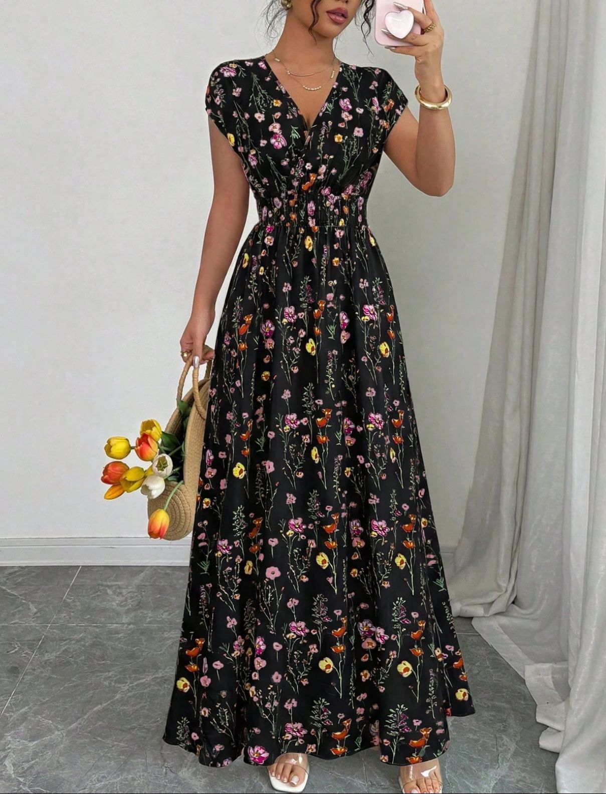 Women's V-Neck Short Sleeve A-Line Summer Dress