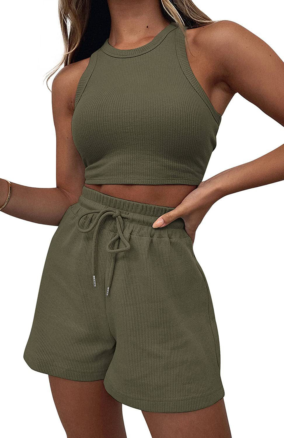 Solid Color Sleeveless Summer Vest & Pants Set for Women