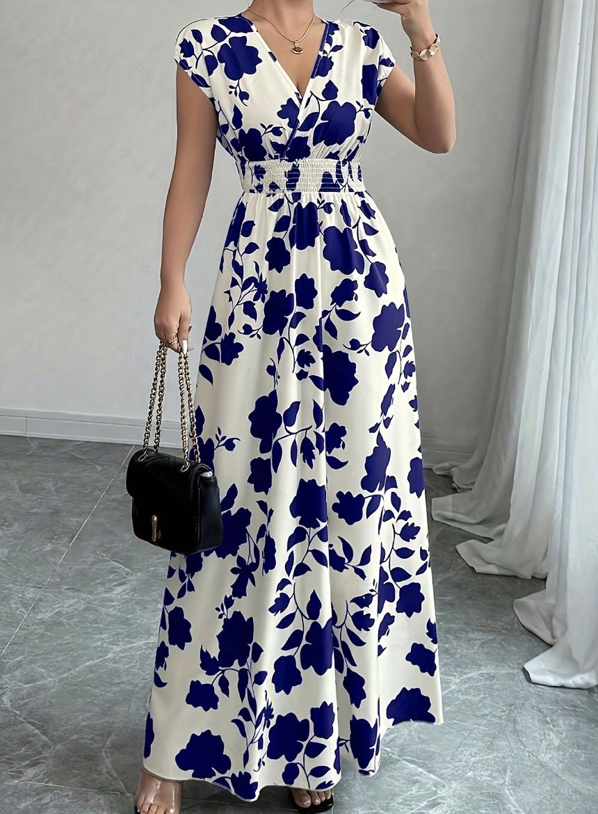 Women's V-Neck Short Sleeve A-Line Summer Dress