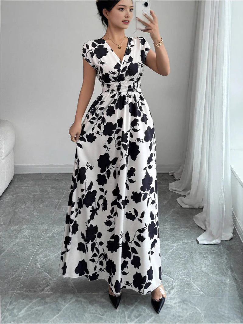 Women's V-Neck Short Sleeve A-Line Summer Dress