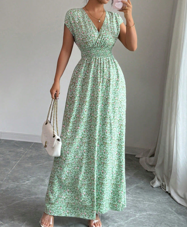 Women's V-Neck Short Sleeve A-Line Summer Dress