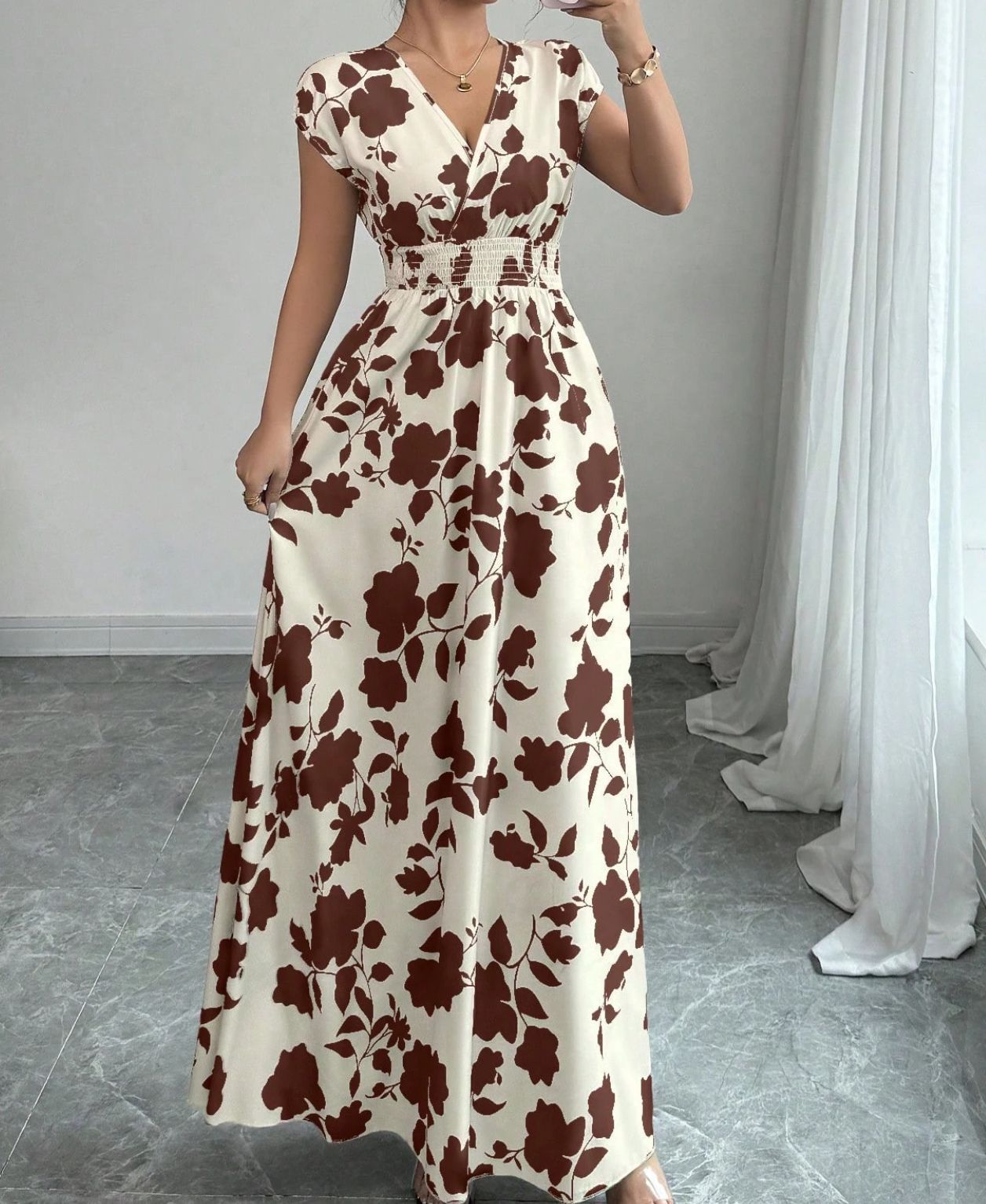Women's V-Neck Short Sleeve A-Line Summer Dress